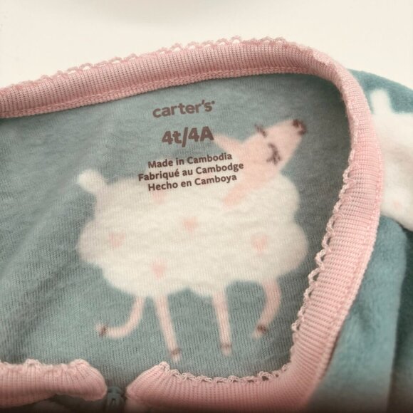 Carter’s Girl Footed Fleece Sleeper Pajamas Sheep Print Teal 4T - Picture 4 of 6